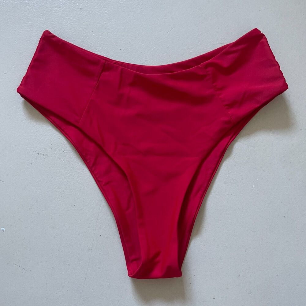 Zaful Swimwear Cheeky Stretch High-Waisted Bikini Bottom Hot Red Size 6